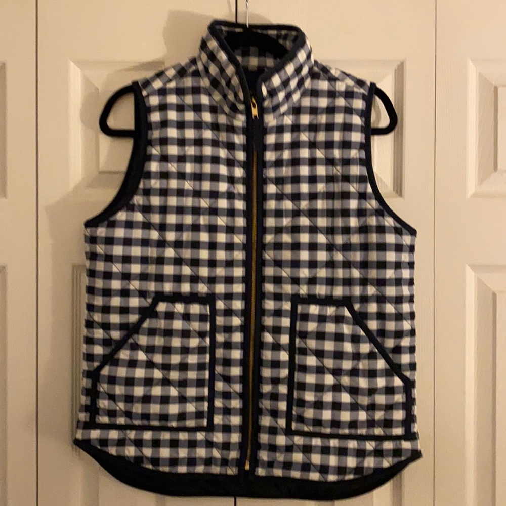J. Crew Navy Gingham Quilted Vest